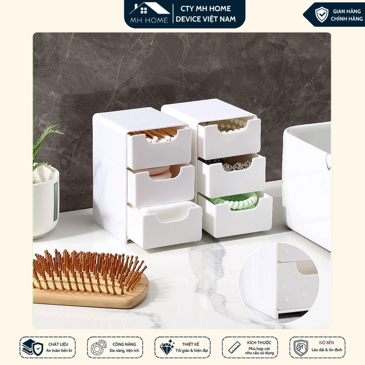 Tủ nhựa mini 3 tầng cao cấp – Đựng đồ trang điểm, phụ kiện, văn phòng phẩm